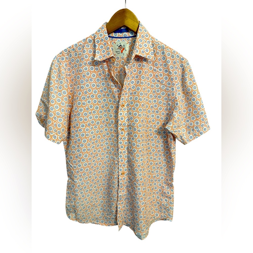 Marti Kat Shirt Men’s Button Down Size M S/S Modal Orange Blue Beach Golf